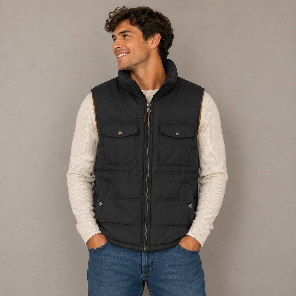 Goodfellow & Co Mens Puffer Vest Black Quilted Full Zip Pocketed Jacket Medium